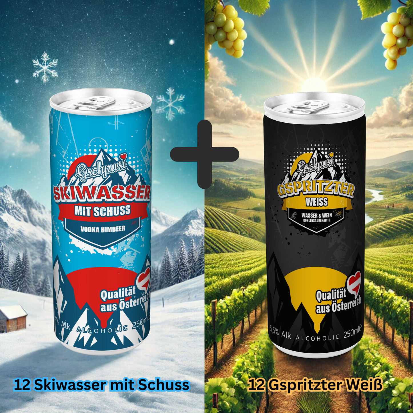 12 Skiwasser mit Schuss + 12 Gspritzter Weiß